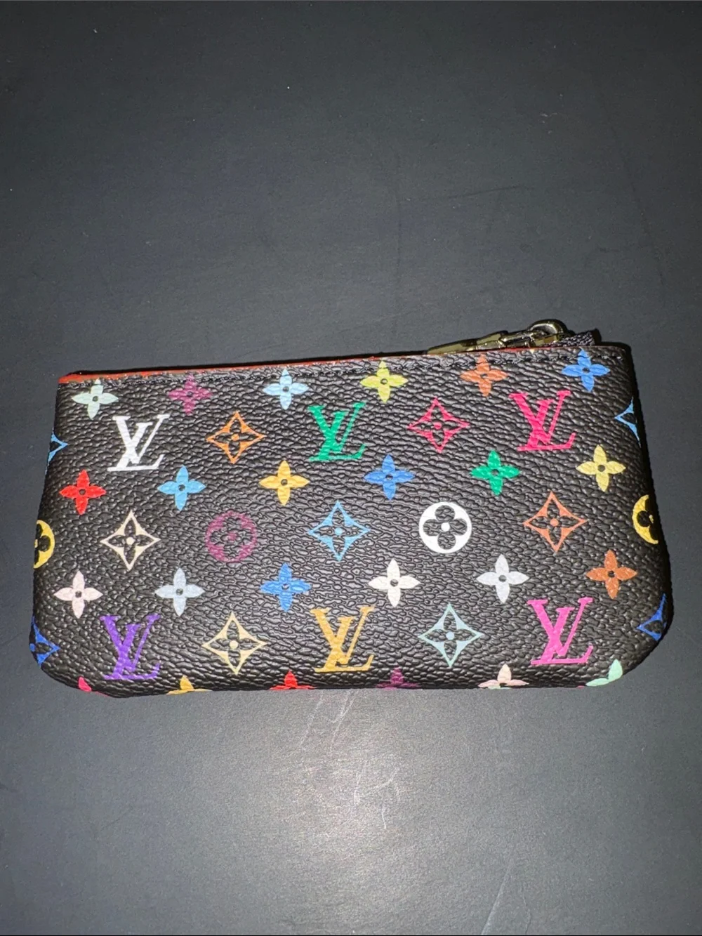 Designer Inspired Black Multicolor Monogram Key & Coin Pouch